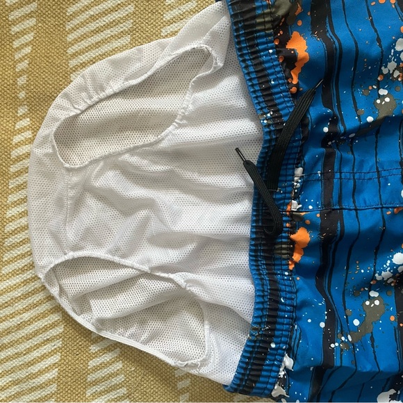 ✌️2/$10✌️ Vibrant Blue & Black Striped Swim Shorts w Paint Splatter – XL GUC - Picture 6 of 16